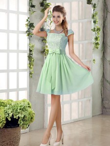 Affordable Square Lace Quinceanera Dama Dress With Bowknot