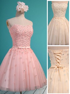 Exquisite Applique And Beaded Sweetheart Quinceanera Dama Dress In Mini Length