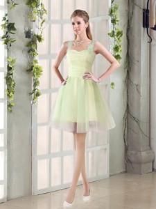 Fall Lovely A Line Straps Ruching Quinceanera Dama Dress With Bowknot