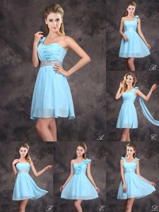 Best Selling Baby Blue Mini Length Dama Dress with Ruching
