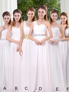 White Ruching Empire Quinceanera Dama Dress