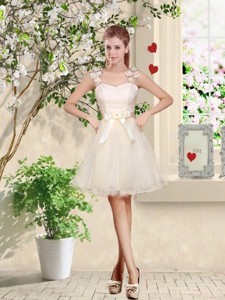 Suitable Straps Appliques And Belt Quinceanera Dama Dress With Lace Up