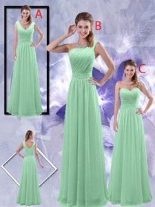 Perfect Zipper Up Ruched Quinceanera Dama Dress In Apple Green