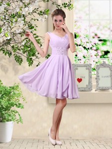 Popular V Neck Lavender Quinceanera Dama Dress With Beading