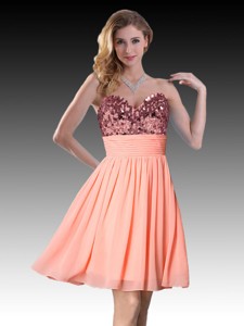 Classical Sequined Short Watermelon Red Dama Dress in Chiffon