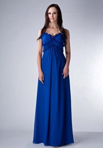 Popular Royal Blue Empire Straps Quinceanera Dama Dress Chiffon Floor-length
