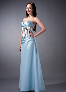 The Super Hot Baby Blue Cloumn Sweetheart Dama Dress Satin Ruch And Bow Ankle-length