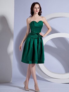 Bow Decorate Bodice Simple Green Taffeta Knee-length Dama / Cocktail Dress