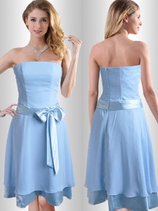 New Style Bowknot Chiffon Short Dama Dress In Light Blue