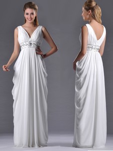 Elegant Empire V Neck Chiffon White Dama Dress For Graduation