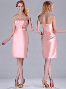 Short Strapless Knee Length Pink Dama Dress With Hand Crafted And Beading