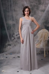 Customize Grey Column One Shoulder Dama Dress Chiffon Ruch Floor-length
