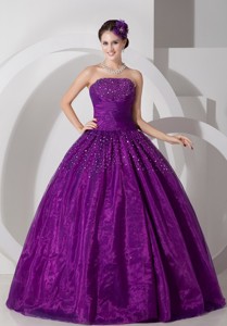 Purple Sweetheart Floor-length Tulle Ruch And Beading Prom Dress