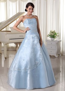 Organza Appliques With Beading Over Skirt Sweetheart Light Blue Quinceanera Dress For Militar