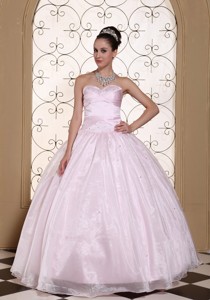 Beautiful Baby Pink Quinceanera Dress In California Sweetheart Beaded Decorate Bust