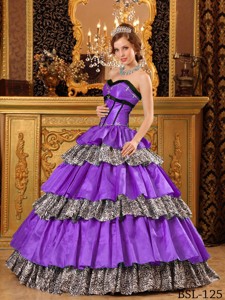 Popular Ball Gown Sweetheart Floor-length Taffeta Ruffles Purple Quinceanera Dress