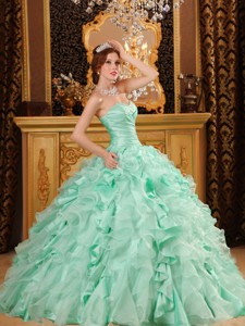 Luxurious Ball Gown Sweetheart Floor-length Ruffles Organza And Taffeta Apple Green Quinceanera Dres