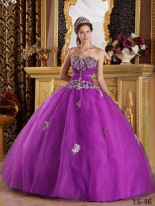 Fuchsia Ball Gown Sweetheart Floor-length Appliques Tulle Quinceanera Dress
