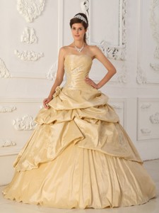 Champagne Princess Strapless Floor-length Taffeta Beading Quinceanera Dress