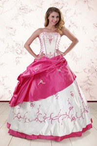 Luxurious Embroidery Sweet 15 Dress In White And Hot Pink