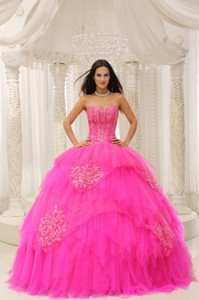 Custom Made Hot Pink Sweetheart Embroidery For Quinceanera Wear In