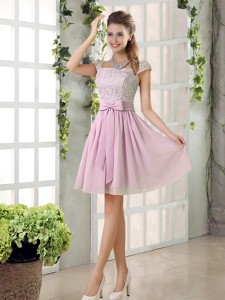 Popular A Line Square Lace Dama Dress With Bowknot