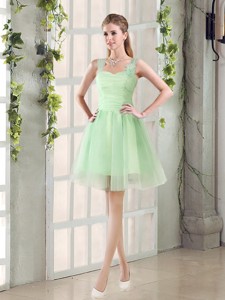 Ruching Organza A Line Straps Dama Dress With Lace Up
