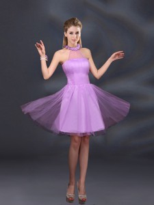 Beautiful Lilac A Line Appliques Dama Dress With Halter
