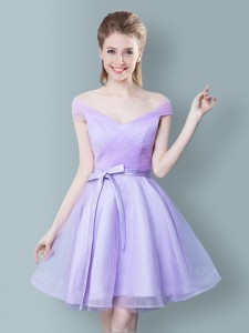 Luxurious V Neck Cap Sleeves Short Dama Dress In Lavender
