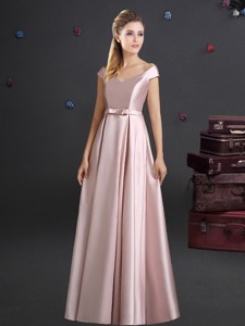 Beautiful Off The Shoulder Bowknot Long Dama Dress In Pink