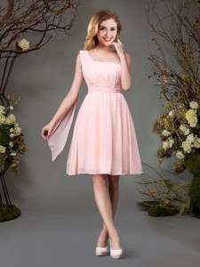 Best Selling Empire Chiffon Beaded Top and Ruched Dama Dress in Pink