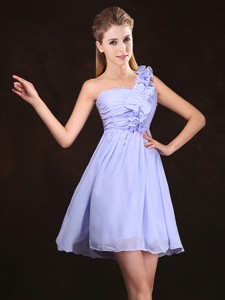 Elegant Ruched and Ruffled Lavender Chiffon Dama Dress