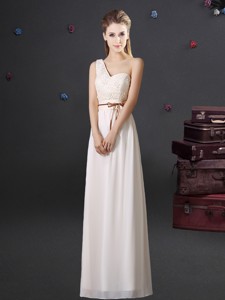 Gorgeous Empire One Shoulder Applique Dama Dress in Off White
