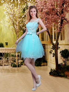 Fall Perfect Scoop Beaded Dama Dress With Appliques In Aqua Blue