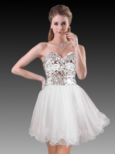 Beautiful Sweetheart Short White Dama Dress with Sequins