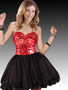 Wonderful Sweetheart Short Dama Dress with Red Sequins