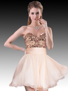 Perfect Sequined Short Champagne Dama Dress in Organza