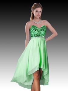 High Low Apple Green Dama Dress with Sequins and Beading
