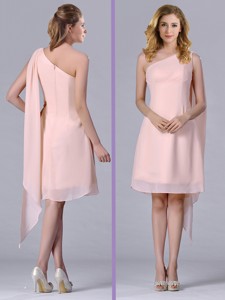 Cheap One Shoulder Chiffon Ruching Short Dama Dress In Pink