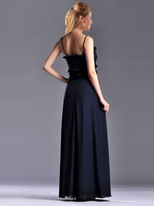 Simple Empire Straps Chiffon Ruching Navy Blue Dama Dress For Holiday
