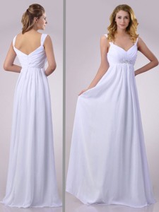 Hot Sale Empire Beaded White Chiffon Dama Dress With Straps