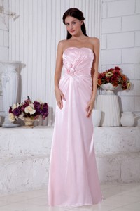 Light Pink Empire Strapless Beading Dama Dress Floor-length Elastic Woven Satin