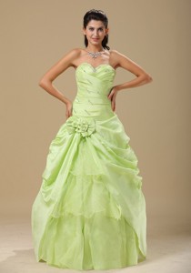 Yellow Indianapolis Green Hand Made Folwers and Ruched Bodice In Indianapolis For Prom Dress