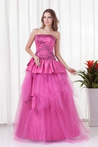 Strapless Beading And Bowknot Quinceanera Dress In Hot Pink
