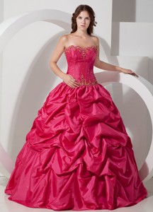 Hot Pink Ball Gown Strapless Floor-length Taffeta Pick-ups Quinceanera Dress