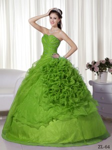 Ball Gown Sweetheart Floor-length Organza Beading and Ruch Quinceanera Dress