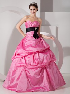 Hot Pink Ball Gown Sweetheart Floor-length Taffeta Sash Quinceanea Dress