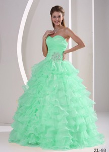 Ruffles Sweetheart Appliques and Ruch Quinceaners Gowns For Military Ball