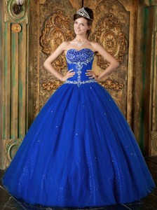 Dark Blue Princess Sweetheart Floor-length Beading Tulle Quinceanera Dress