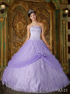 Lilac Ball Gown Strapless Floor-length Appliques Tulle Quinceanera Dress